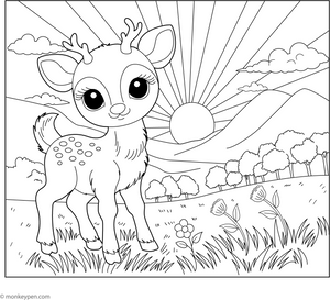 Deer at Sunset coloring page – free printable for kids to color and enjoy