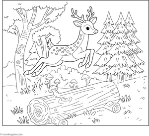 Deer Jumping Over a Log coloring page – free printable for kids to color and enjoy