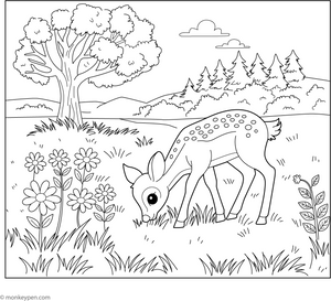 Deer Grazing in a Field coloring page – free printable for kids to color and enjoy