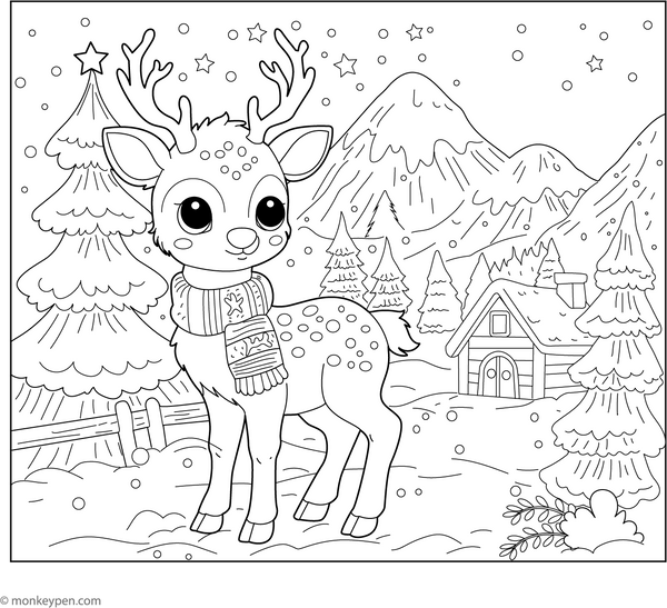 Deer Adorned with a Scarf coloring page – free printable for kids to color and enjoy