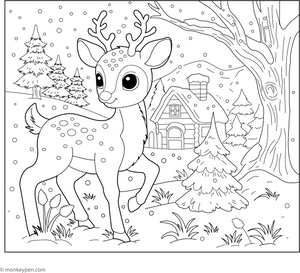 Deer in a Snowy Scene coloring page – free printable for kids to color and enjoy