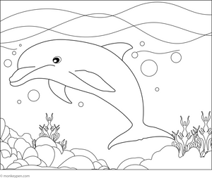 Dolphin Underwater World coloring page – free printable for kids to color and enjoy