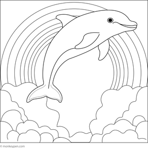 Dolphin with a Rainbow coloring page – free printable for kids to color and enjoy