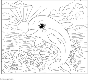 Dolphin at Sunset coloring page – free printable for kids to color and enjoy