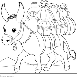 Donkey Carrying Load coloring page – free printable for kids to color and enjoy