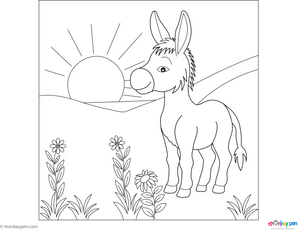 Donkey in a Meadow at Sunset coloring page – free printable for kids to color and enjoy