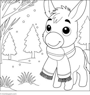 Donkey with a Scarf coloring page – free printable for kids to color and enjoy