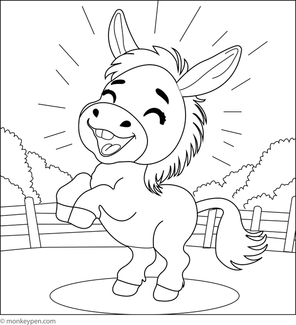 Donkey Braying Happily coloring page – free printable for kids to color and enjoy