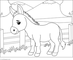 Donkey by a Fence coloring page – free printable for kids to color and enjoy