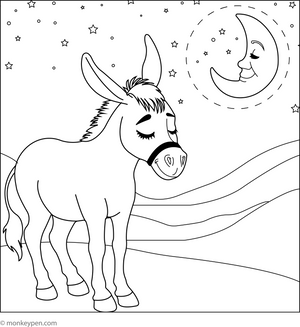 Donkey and a Moonlit Night coloring page – free printable for kids to color and enjoy