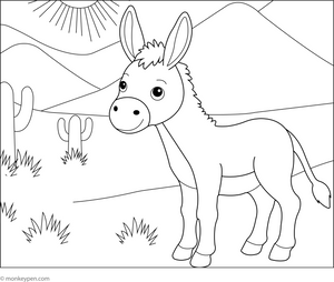 Donkey in a Desert Scene coloring page – free printable for kids to color and enjoy