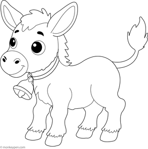 Donkey with a Bell Around its Neck coloring page – free printable for kids to color and enjoy