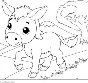 Donkey on a Hilly Path coloring page – free printable for kids to color and enjoy