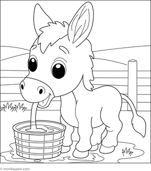 Donkey at a Water Trough coloring page – free printable for kids to color and enjoy