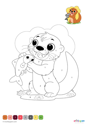 Cheerful otter by the water, animal colour by number activity for kids.