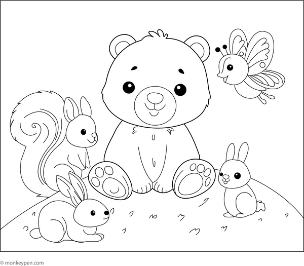 Bear and Friends Coloring Page– fun and educational printable for children