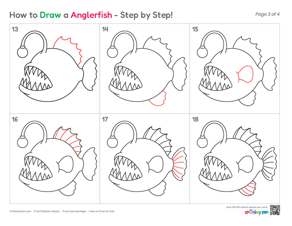 How to Draw an Anglerfish – Step-by-Step Deep Sea Fish Drawing for Kids