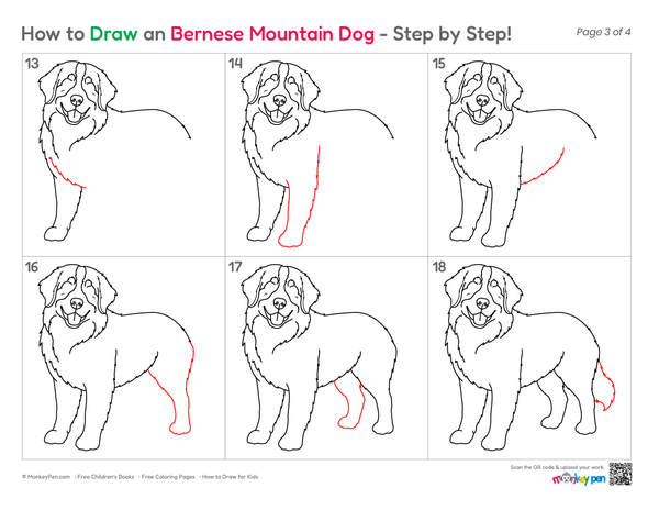 How to Draw a  Simple Bernese Mountain Dog – Easy Step-by-Step Dog Drawing for Kids