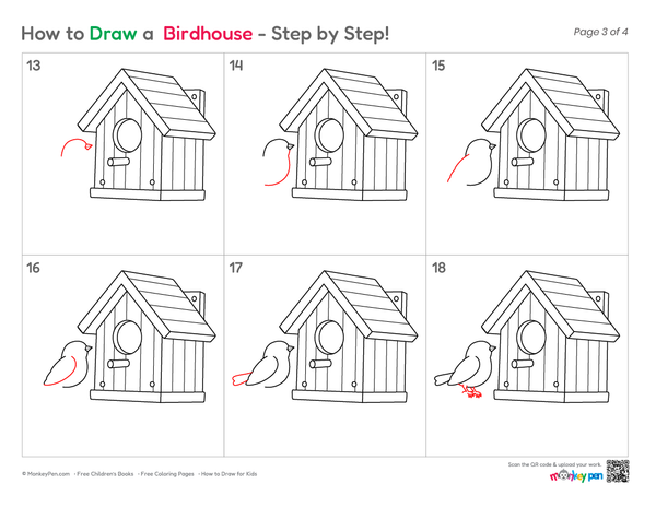 Easy birdhouse outline drawing for kids
