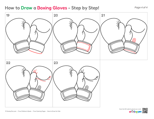 Cartoon boxing gloves drawing with bold outlines.