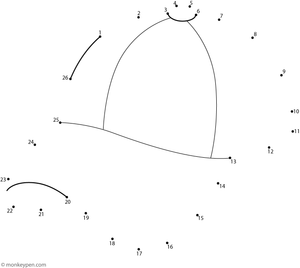 Dot-to-dot worksheet of a cartoon cap with a brim for children to connect and color.
