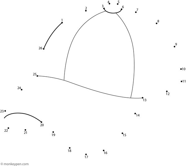 Dot-to-dot worksheet of a cartoon cap with a brim for children to connect and color.