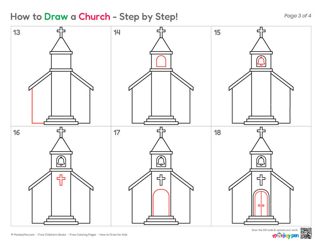 How to Draw a Church – Easy Step-by-Step Building Drawing for Kids