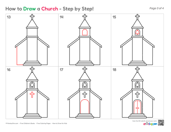 Cartoon church illustration for kids activities.
