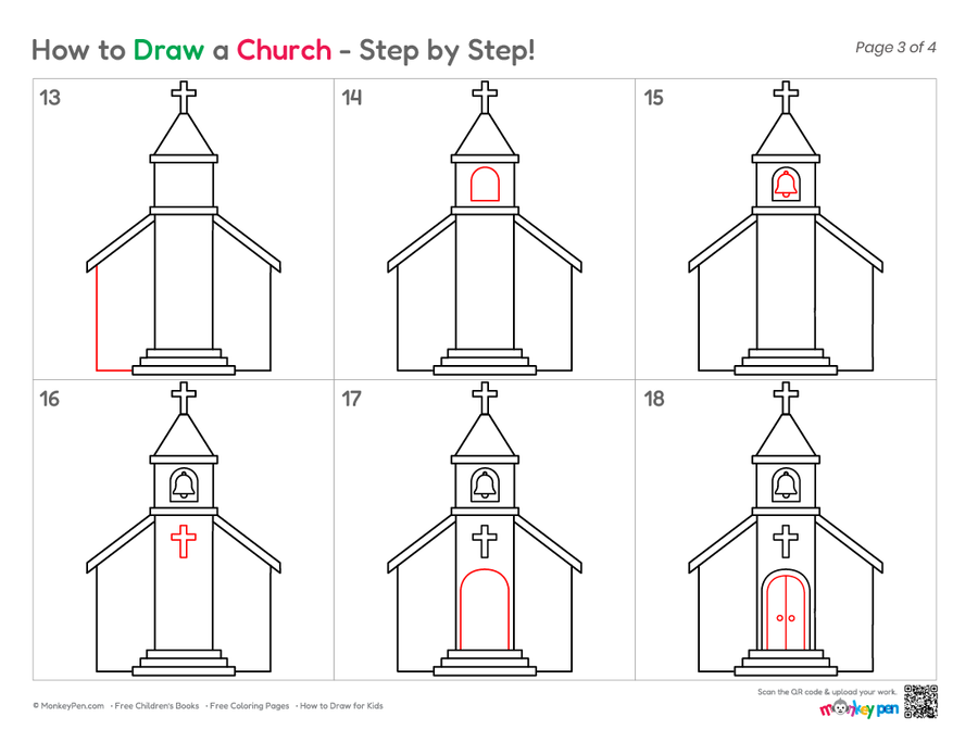 How to Draw a Church – Easy Step-by-Step Building Drawing for Kids