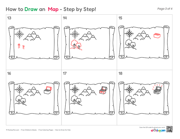 Simple map design drawing for beginner artists and children.