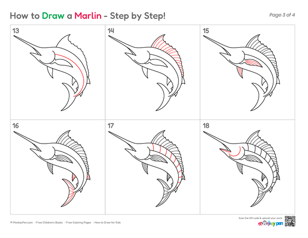 How to Draw a Marlin – Step-by-Step Fish Drawing for Kids