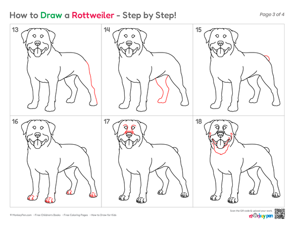 How to Draw a Rottweiler – Simple Step-by-Step Dog Drawing for Kids