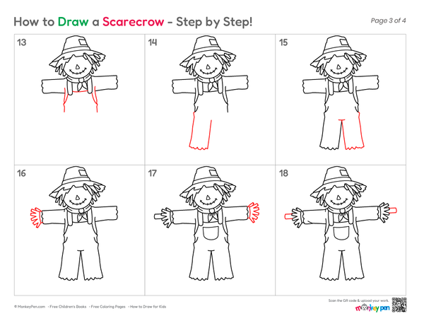 How to Draw a Scarecrow – Simple Step-by-Step Farm Drawing for Kids