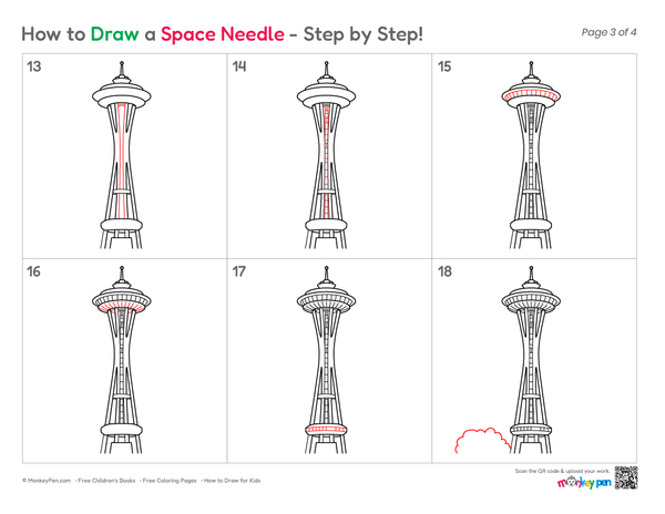 How to Draw the Space Needle – Simple Step-by-Step Landmark Drawing for Kids