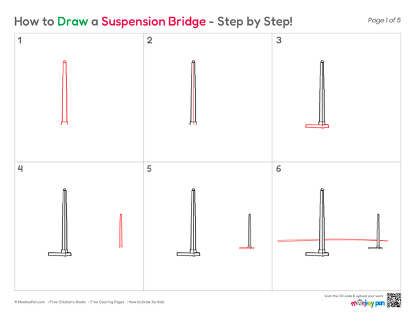 Easy suspension bridge illustration for children to color