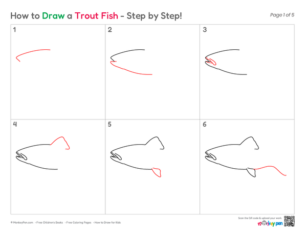 Easy-to-draw trout fish for children