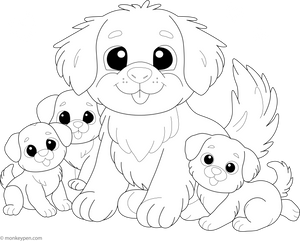Dog and puppies coloring page – free printable for kids to color and enjoy