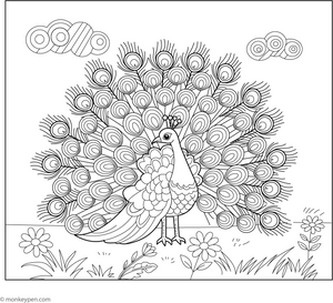 Peacock in Full Glory coloring page – free printable for kids to color and enjoy