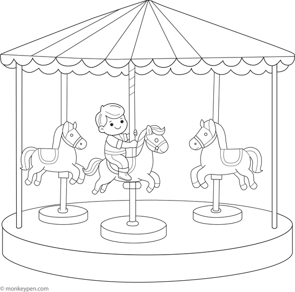 Merry-Go-Round coloring page – free printable for kids to color and enjoy