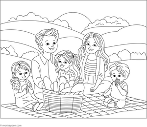 Family Picnic Coloring Page