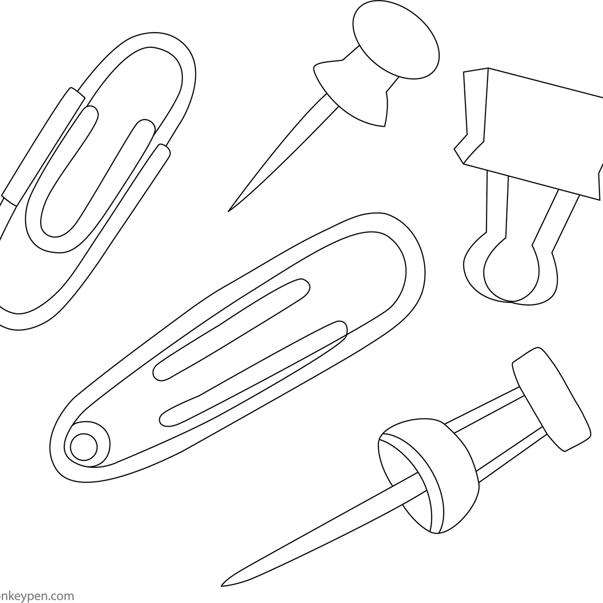 Pin Colorig Pages Paper Clips and Pins – Free Kids Activity Printable Coloring Page