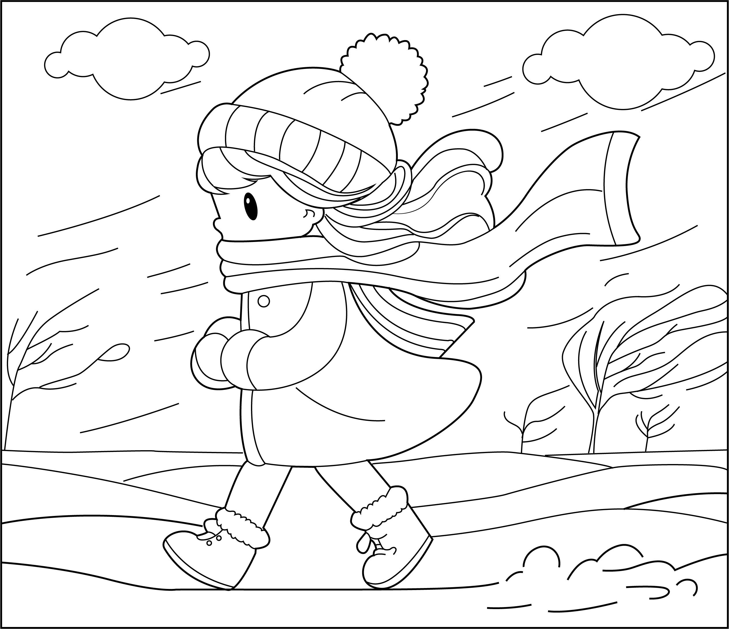 Windy Day Coloring Page – Free Printable PDF for Kids