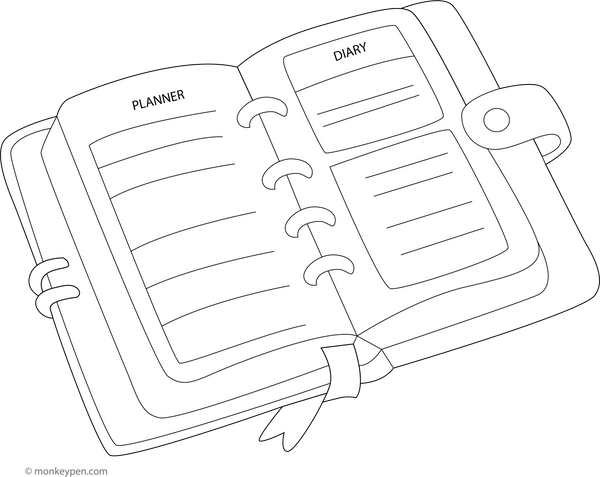 Planner and Diary coloring page – free printable for kids to color and enjoy