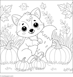 Fox in a Pumpkin Patch coloring page – free printable for kids to color and enjoy