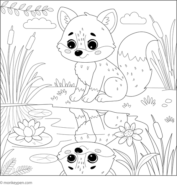Fox and the Pond coloring page – free printable for kids to color and enjoy
