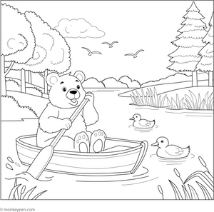 Bear in a Canoe Coloring Page– fun and educational printable for children