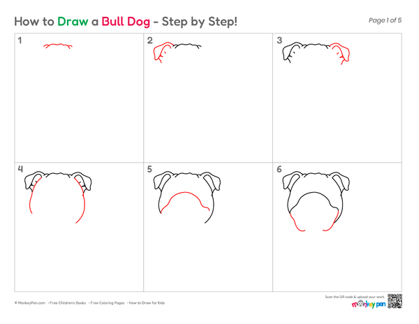 Beginner dog drawing featuring a bulldog guide.