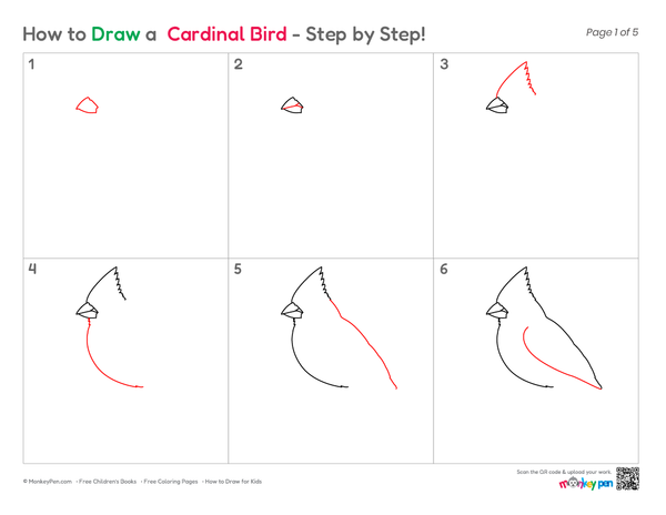 Easy Cardinal Bird sketch for children to enjoy