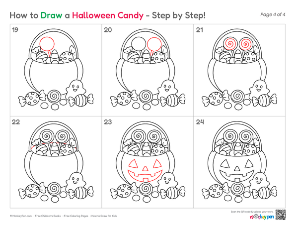 Easy Halloween candy drawing for kids to color