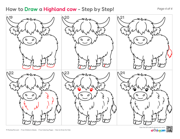 How to Draw a Highland Cow – Step-by-Step Farm Animal Drawing for Kids